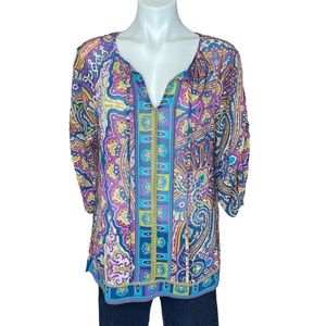 NICOLE BY NICOLE MILLER Paisley Mandala Print 3/4 Sleeve Top Medium